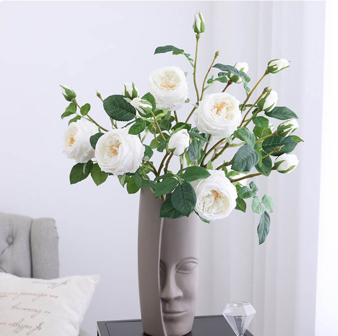 Simulated single-headed Austin rose bouquet, single hand-feeling moisturizing peony rose, artificial European rose flower