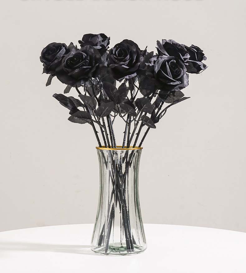 Black Rose Artificial Flower Halloween Gothic Style Dark Series Decorative Fake Flower