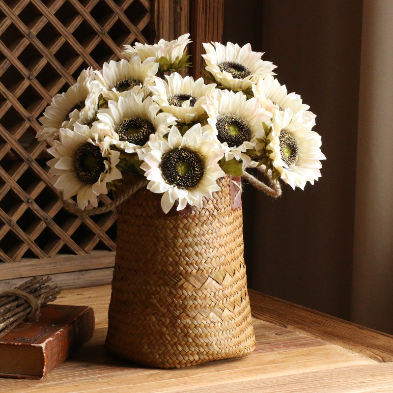 Vintage artificial Sunflower Silk Cloth White