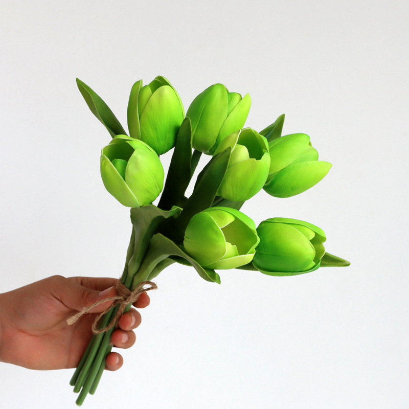 Morandi color light luxury PU tulip artificial flower Color:Green