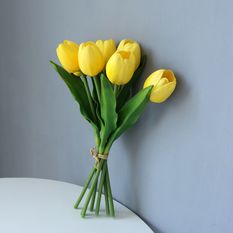 Morandi color light luxury PU tulip artificial flower Color:Yellow