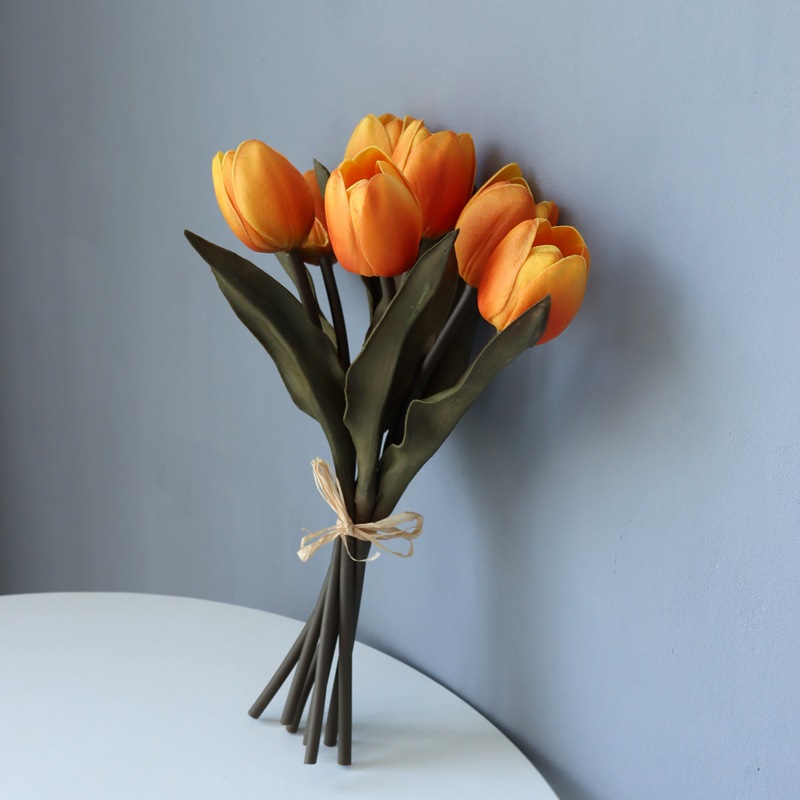 Morandi color light luxury PU tulip artificial flower Autumn Orange