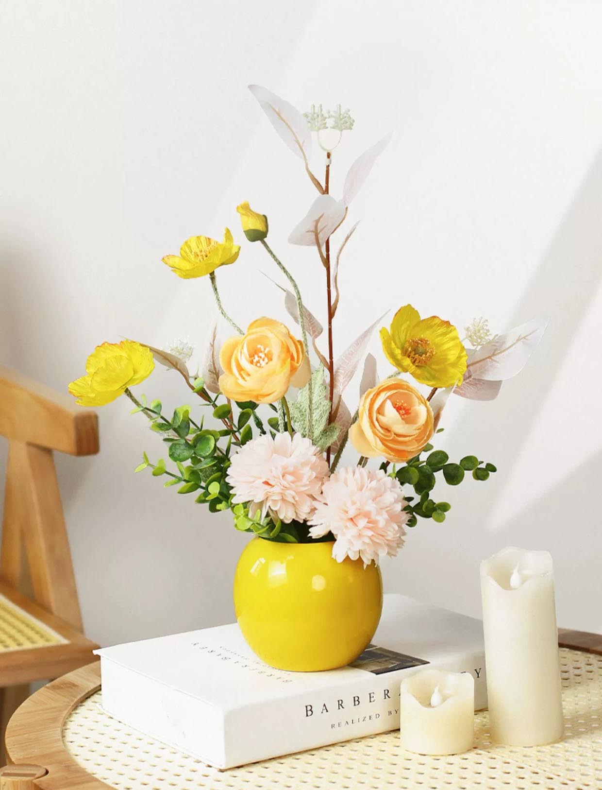 Poppy artificial flower bouquet  fake flower table flower arrangement Yellow