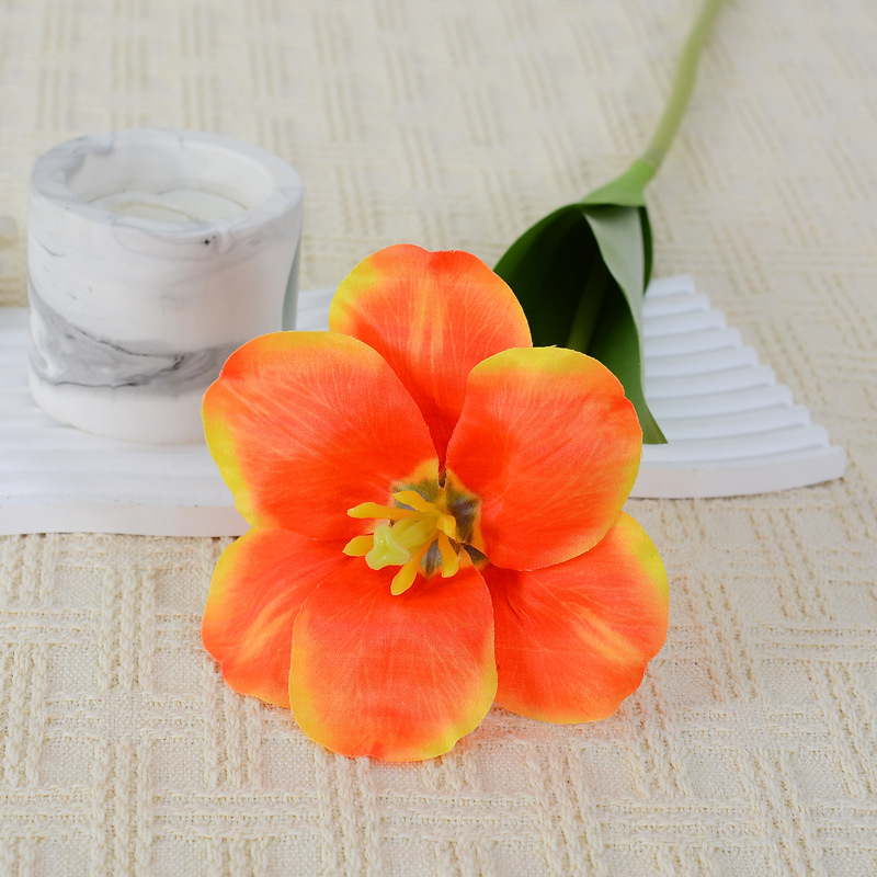 Flip-petal tulip artificial flower, hand-feeling large tulip silk flower Tangerine