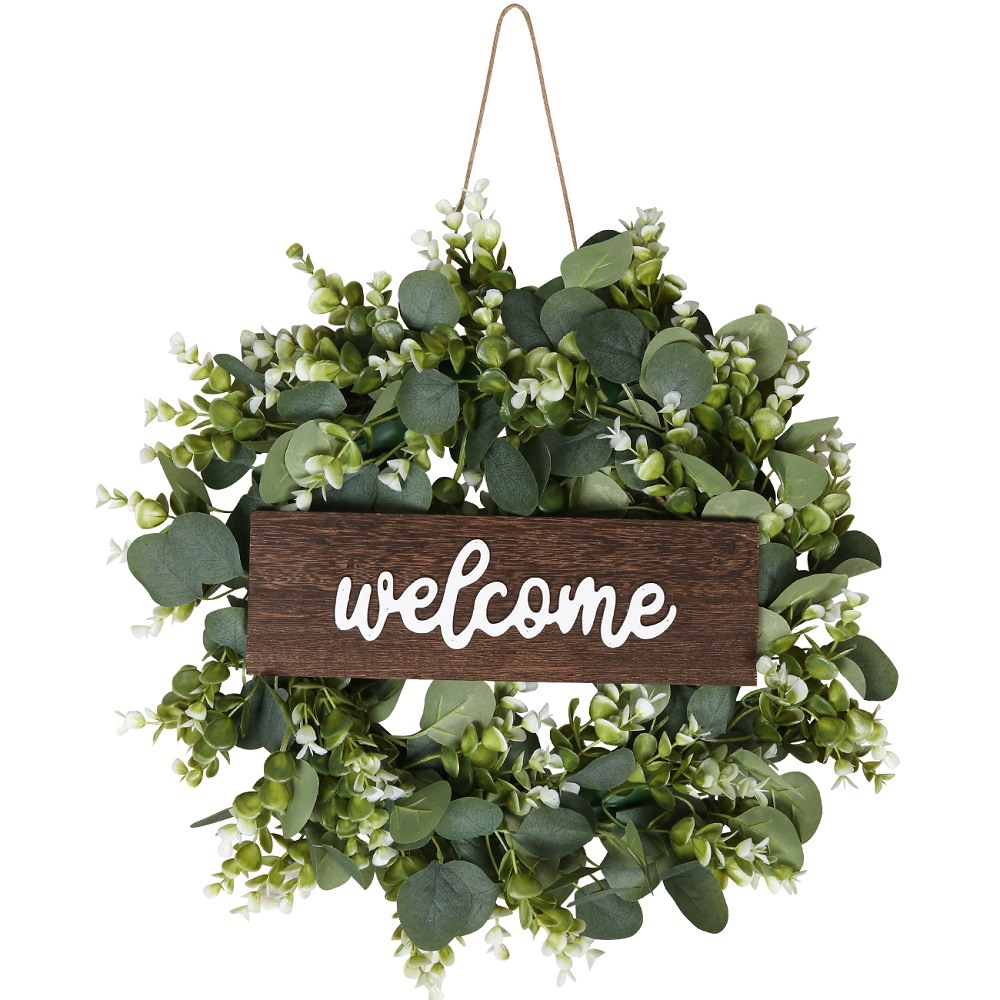 DIY Artificial eucalyptus leaf wreath simple door  eucalyptus fake flower Christmas Garland artificial wreath Thanksgiving s