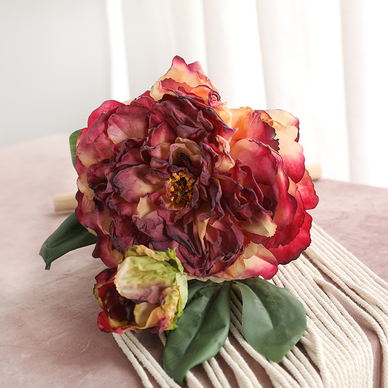 2-head imperial concubine peony bouquet fan living room porch  Burgundy