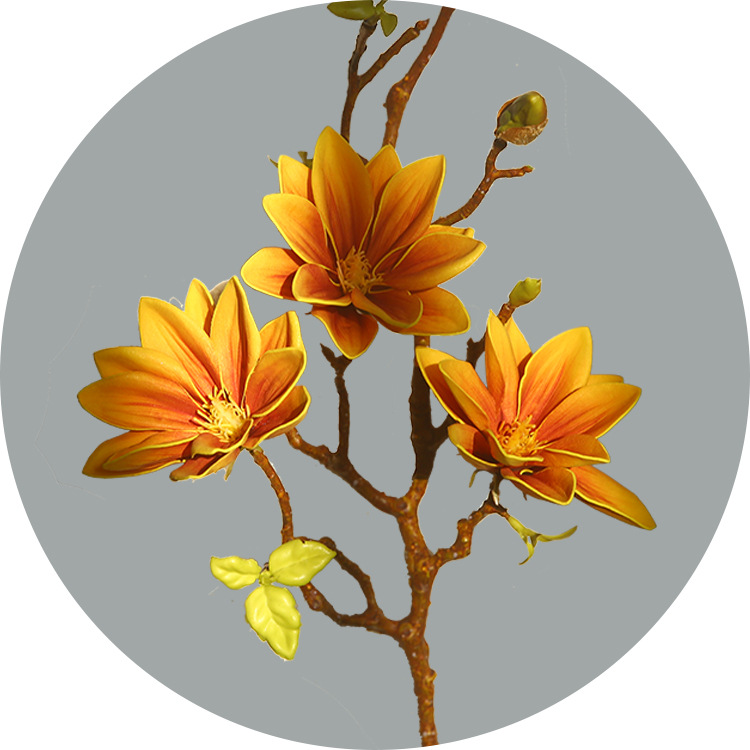 magnolia artificial flower bouquet PU hand-painted small magnolia Orange