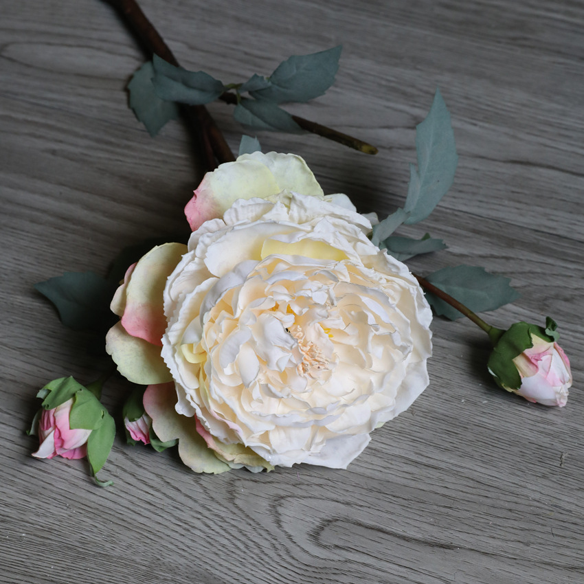 Austin Peony Artificial Flower Milk White