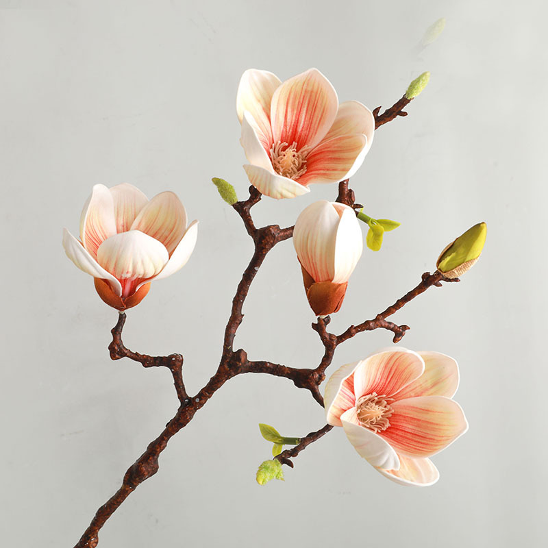 Artificial magnolia fake flowers with buds  4 perfume magnolia flowers Champagne