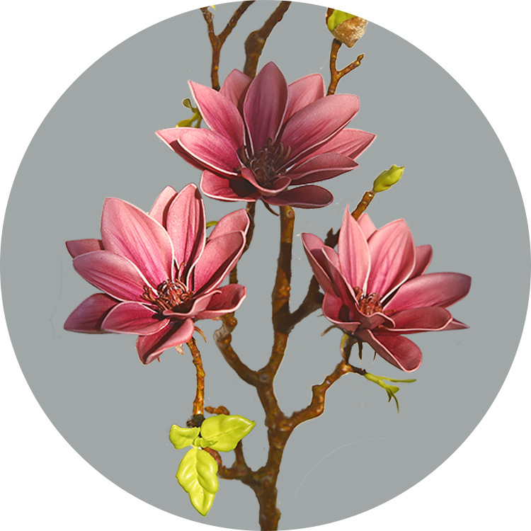 magnolia artificial flower bouquet PU hand-painted small magnolia Fuchsia