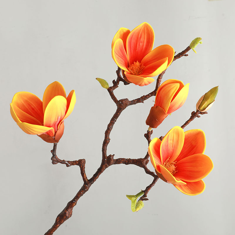 Artificial magnolia fake flowers with buds  4 perfume magnolia flowers Orange