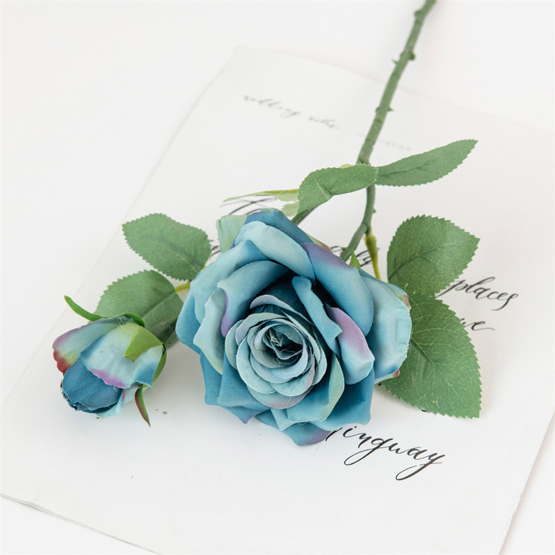 artificial flower single branch horn rose Color:Blue