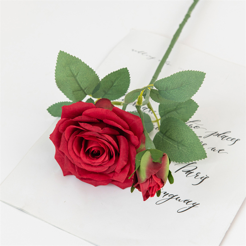 artificial flower single branch horn rose Color:Red