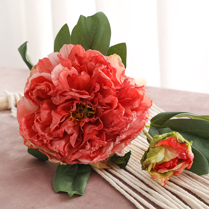 2-head imperial concubine peony bouquet fan living room porch  Coral