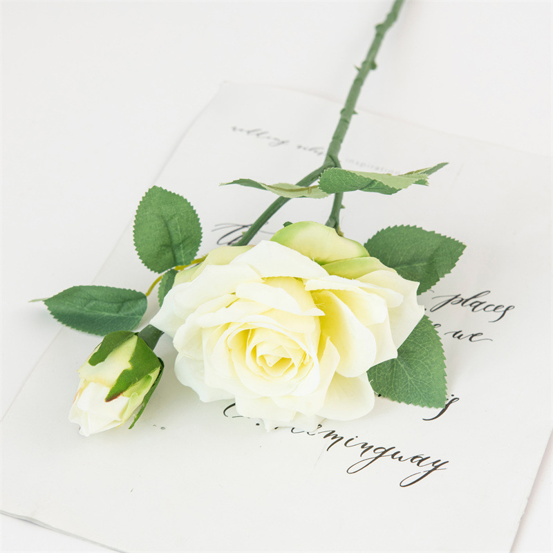 artificial flower single branch horn rose Color:Milk White