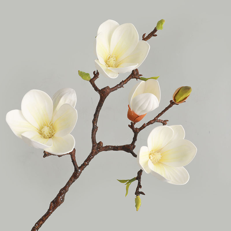 Artificial magnolia fake flowers with buds  4 perfume magnolia flowers Color:White