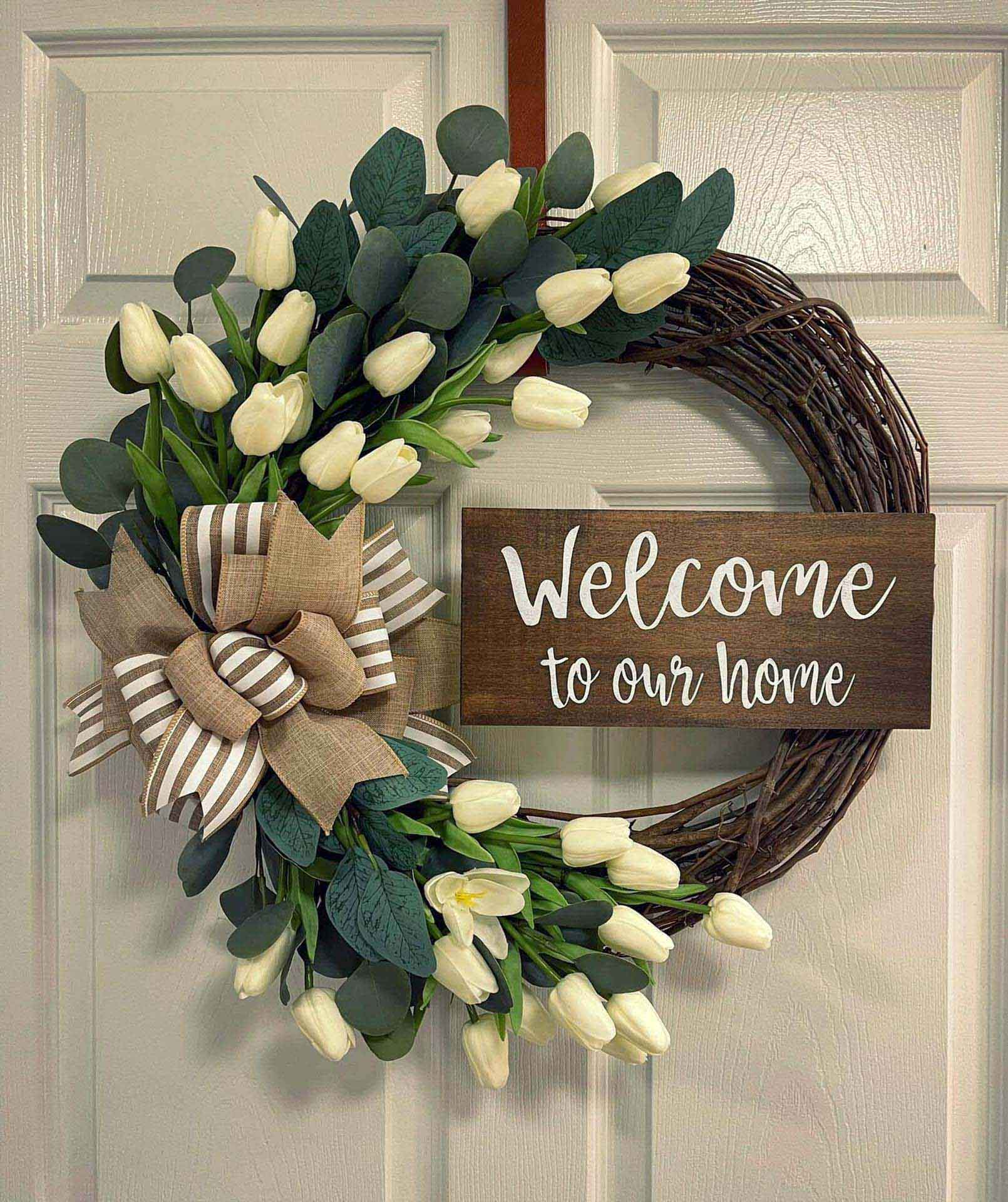 Artificial tulip Garland spring and summer four seasons artificial wreath Color:White