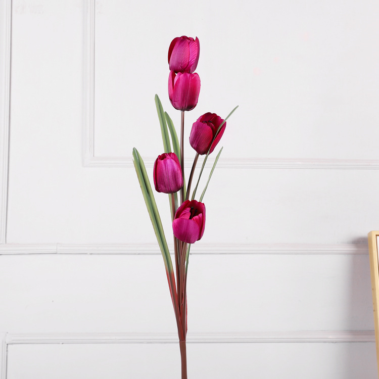 Artificial 5 heads tulips arrangement Color:Dark Purple