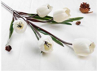 Artificial 5 heads tulips arrangement Color:White