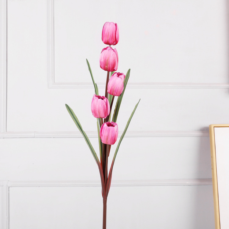 Artificial 5 heads tulips arrangement Color:Pink