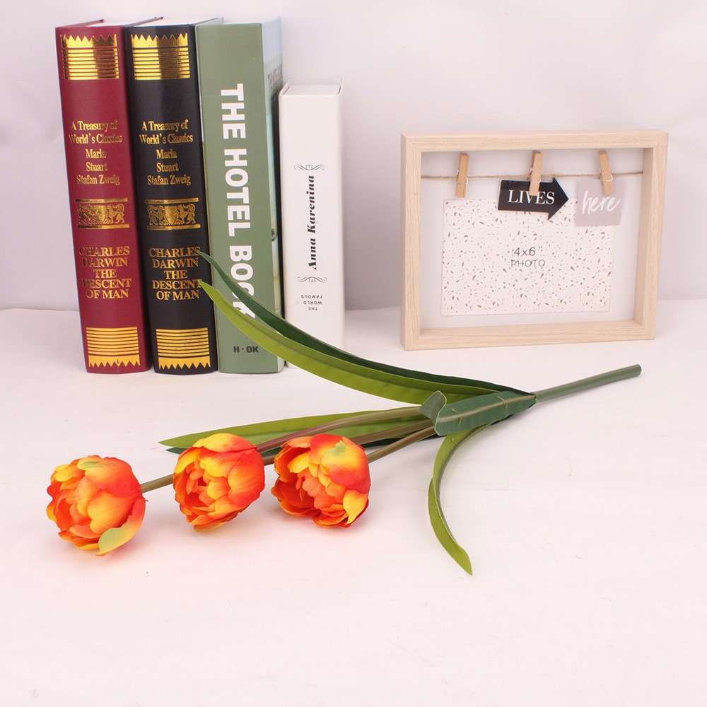 Artificial 3 bud tulips arrangement Color:Orange