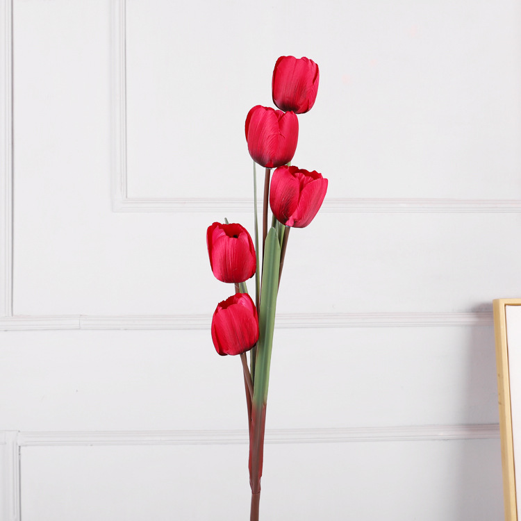 Artificial 5 heads tulips arrangement Color:Red