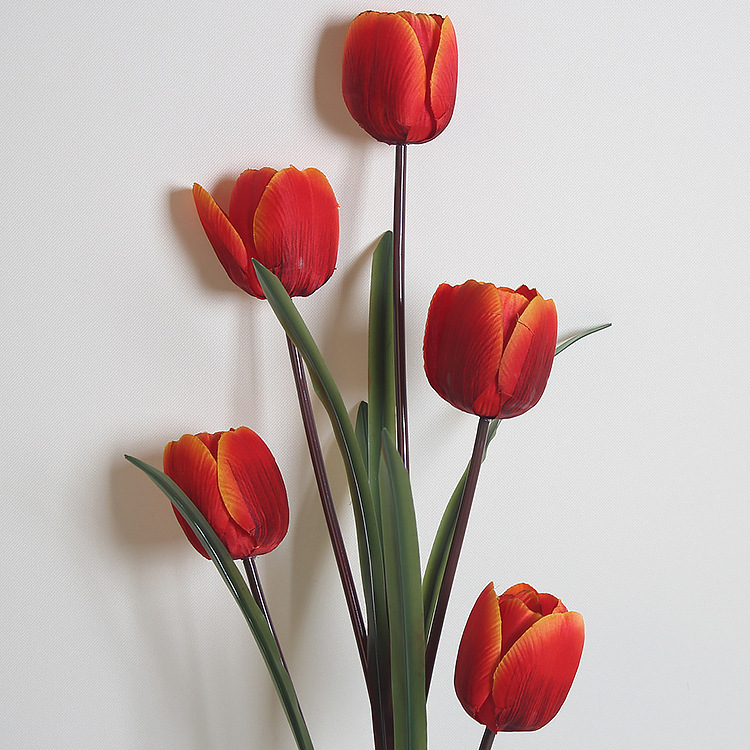 Artificial 5 heads tulips arrangement Color:Sunset Red