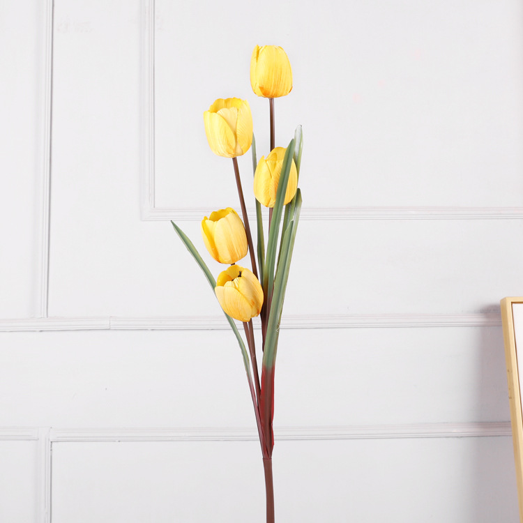 Artificial 5 heads tulips arrangement Color:Yellow