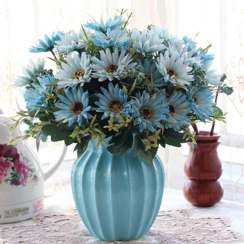 Colorful artificial Aster living room  dining table potted plant Blue & Light Blue