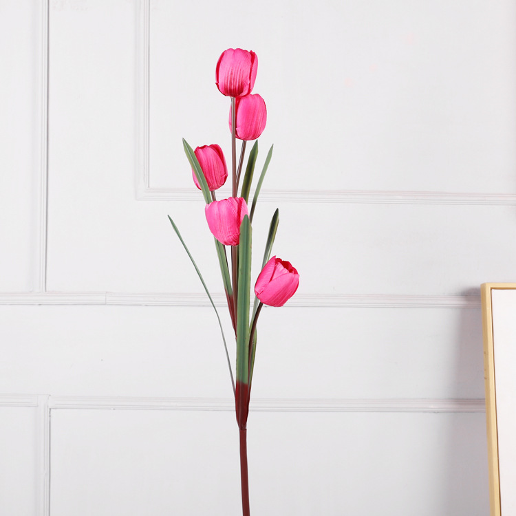 Artificial 5 heads tulips arrangement Color:Fuchsia