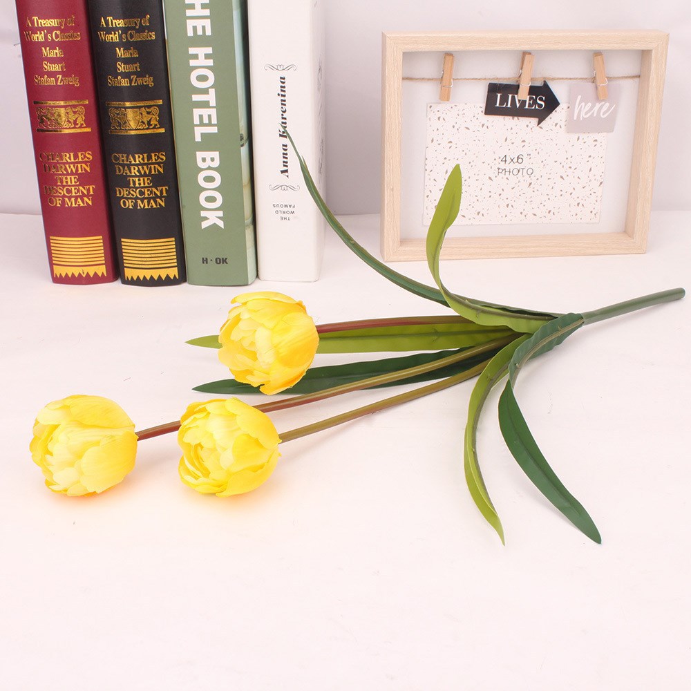 Artificial 3 bud tulips arrangement Color:Yellow