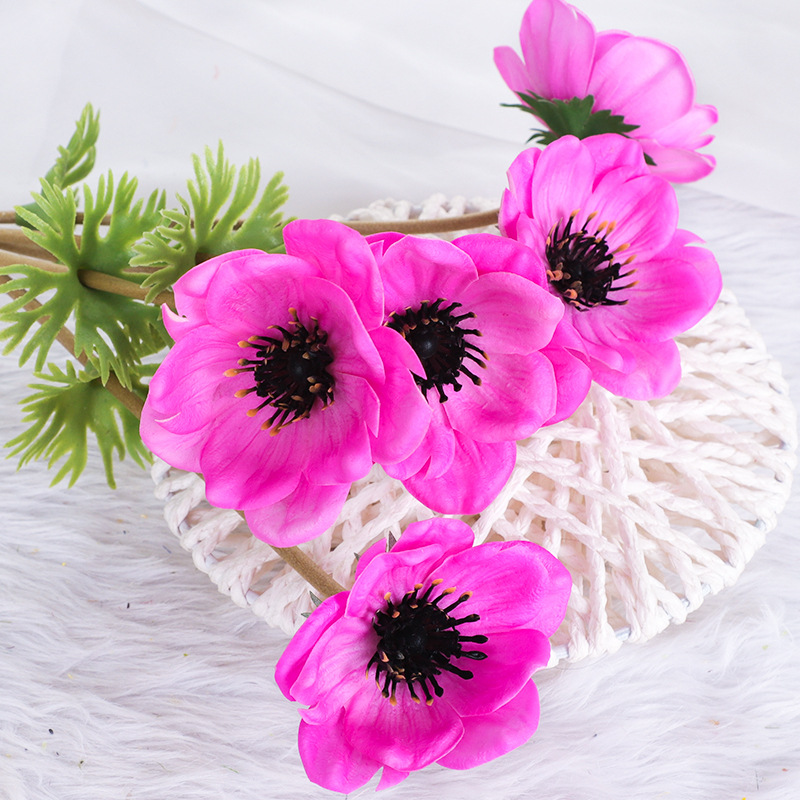 PU grass pattern rose artificial flower Fuchsia