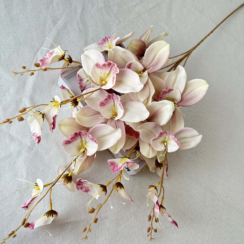 3D coated cymbidium artificial flower   hall landscaping White-Pink