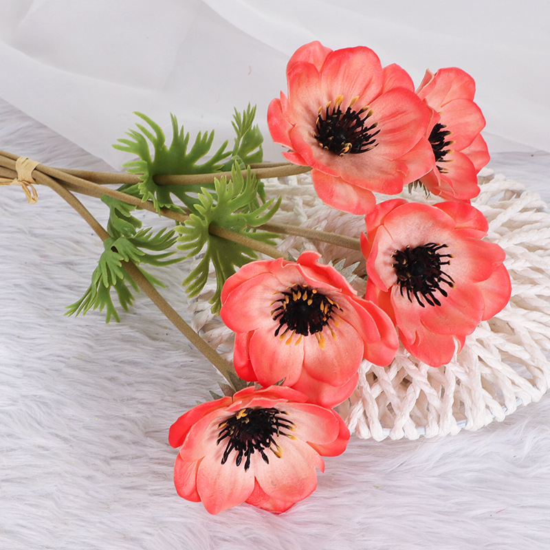 PU grass pattern rose artificial flower Color:Orange Red