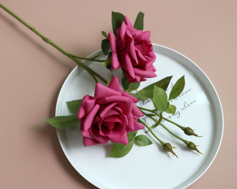 Artificial flower feel moisturizing curled-edge rose fake flower Fuchsia