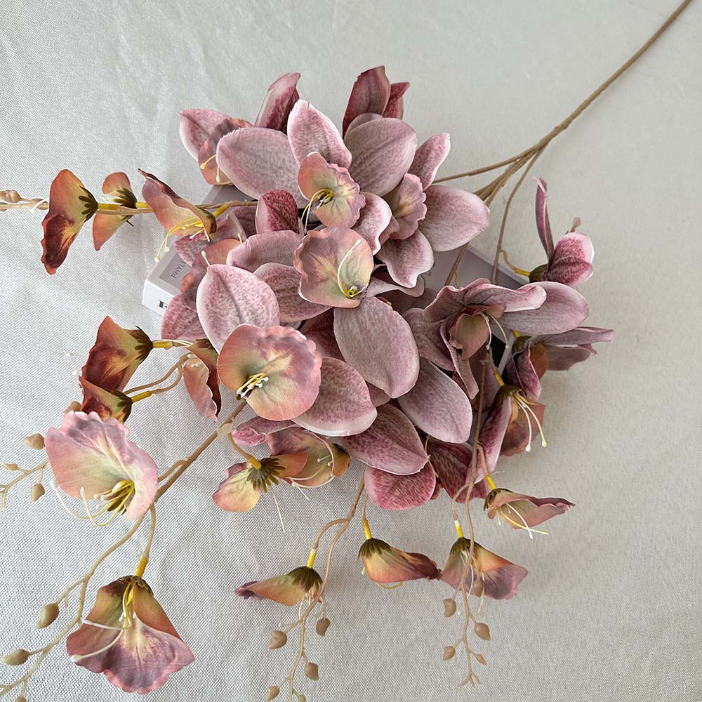 3D coated cymbidium artificial flower   hall landscaping Color:Light Brown