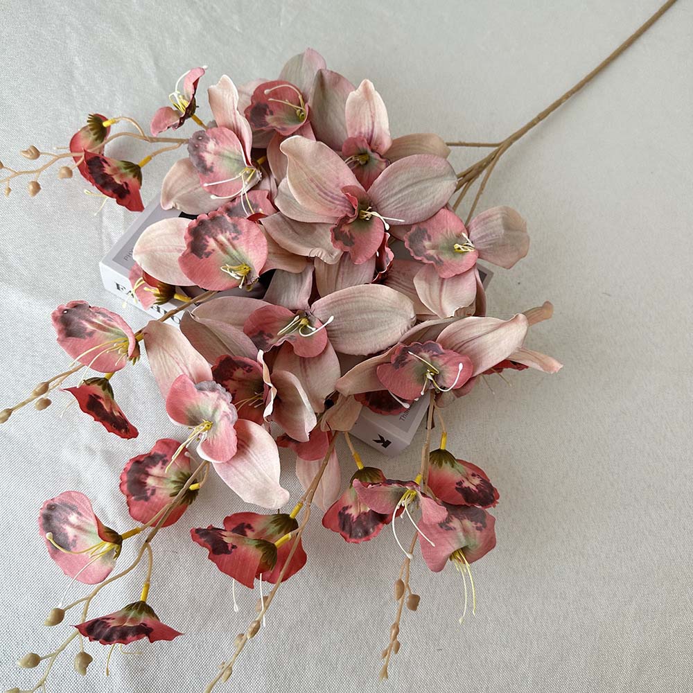 3D coated cymbidium artificial flower   hall landscaping Color:Light Taupe