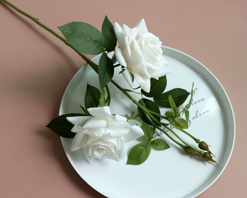 Artificial flower feel moisturizing curled-edge rose fake flower Color:White