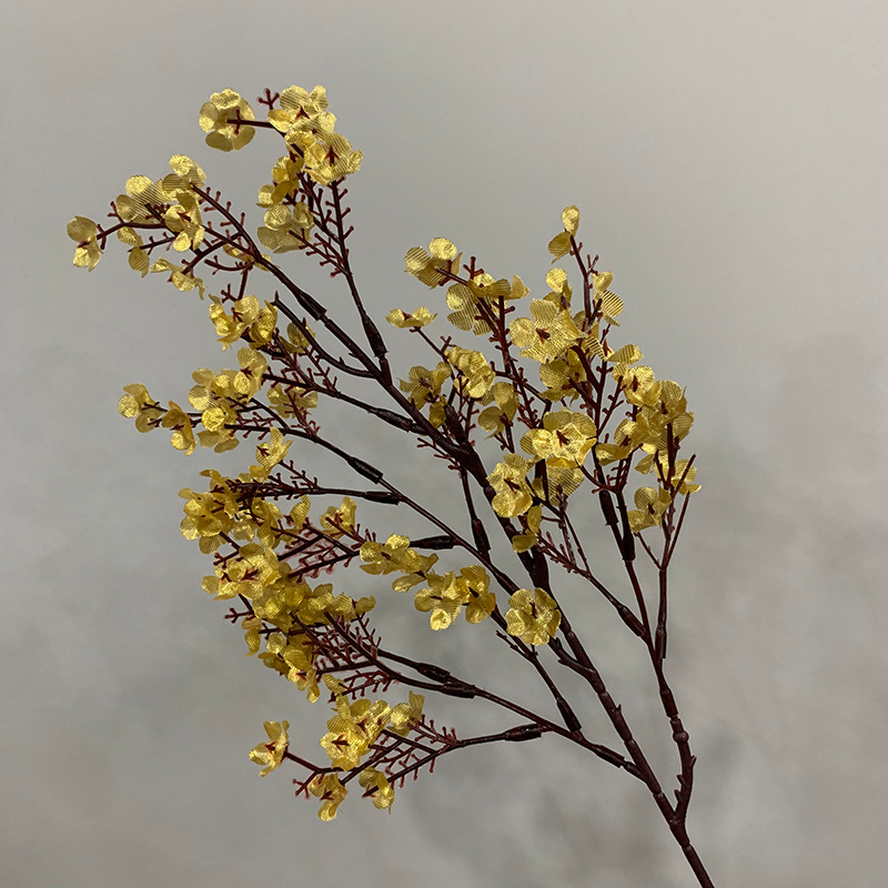 artificial branches of baby's breath colorful small artificial flowers fake dried flowers Color:Gold