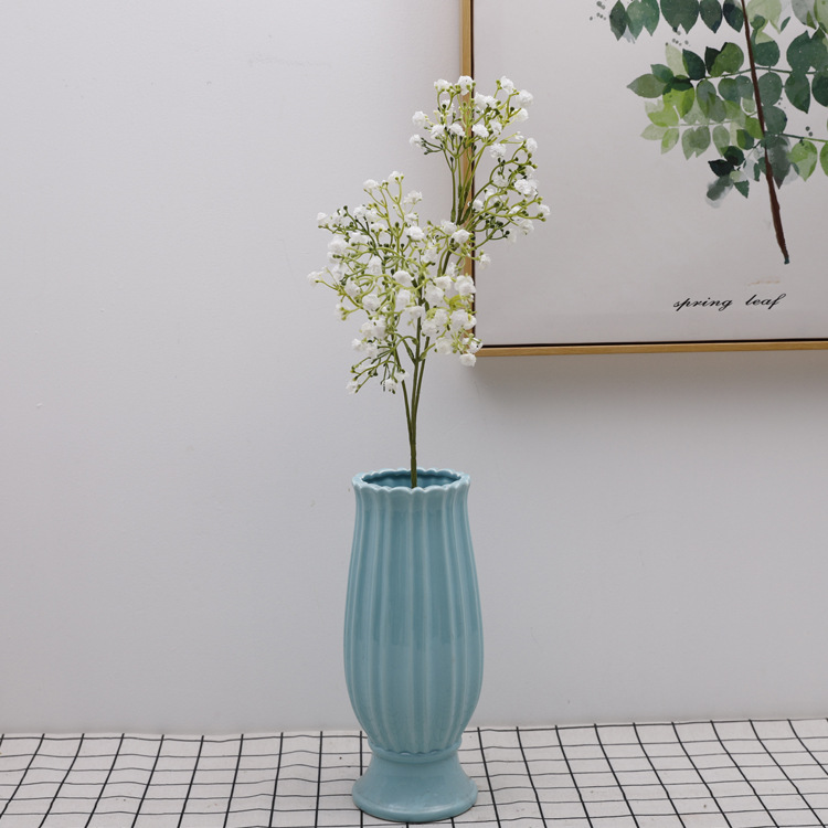 Artificial single branch 3 forks covered with baby's breath White