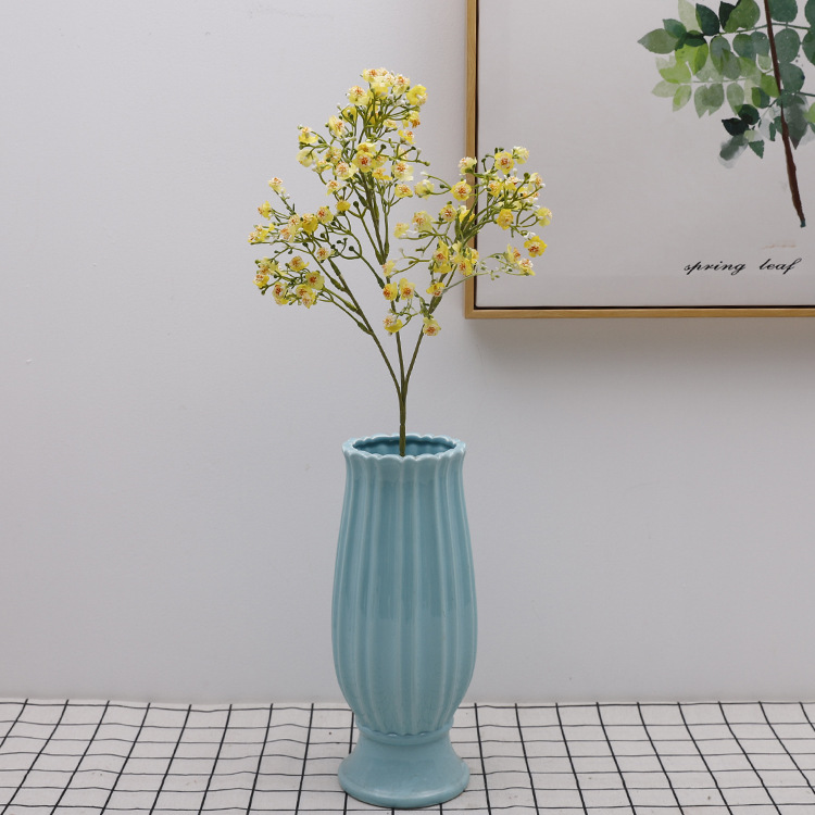 Artificial single branch 3 forks covered with baby's breath Yellow