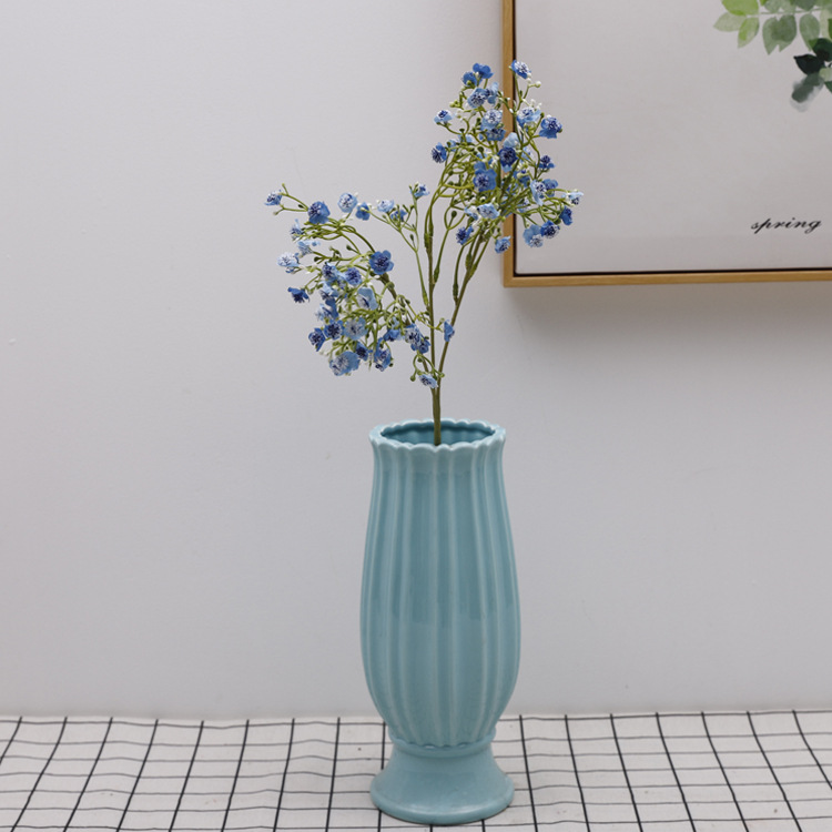 Artificial single branch 3 forks covered with baby's breath Blue