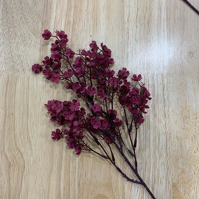 artificial branches of baby's breath colorful small artificial flowers fake dried flowers Color:Burgundy