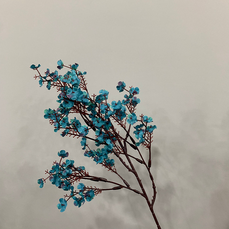 artificial branches of baby's breath colorful small artificial flowers fake dried flowers Color:Peacock Blue