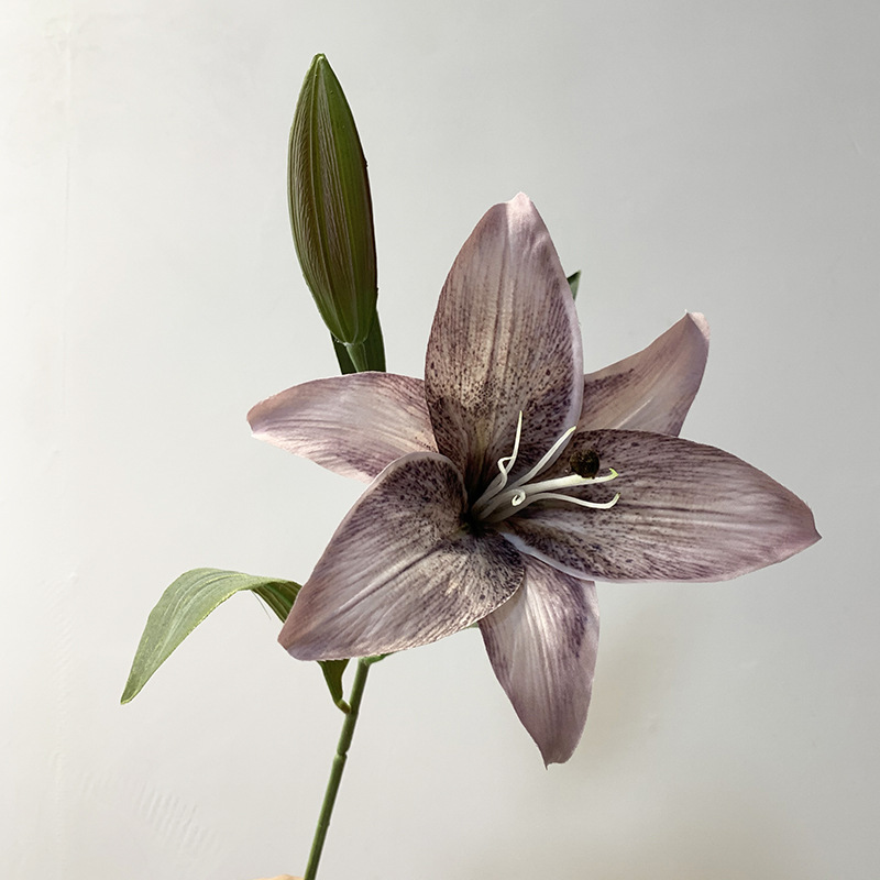 3D printing Artificial Lily with one flower and one bud Grey Brown