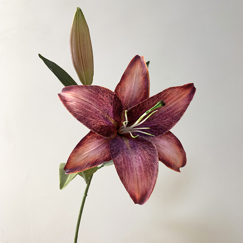 3D printing Artificial Lily with one flower and one bud Color:Brick Red