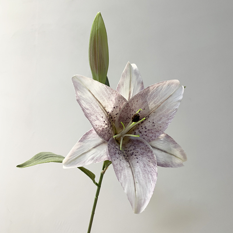 3D printing Artificial Lily with one flower and one bud White Purple