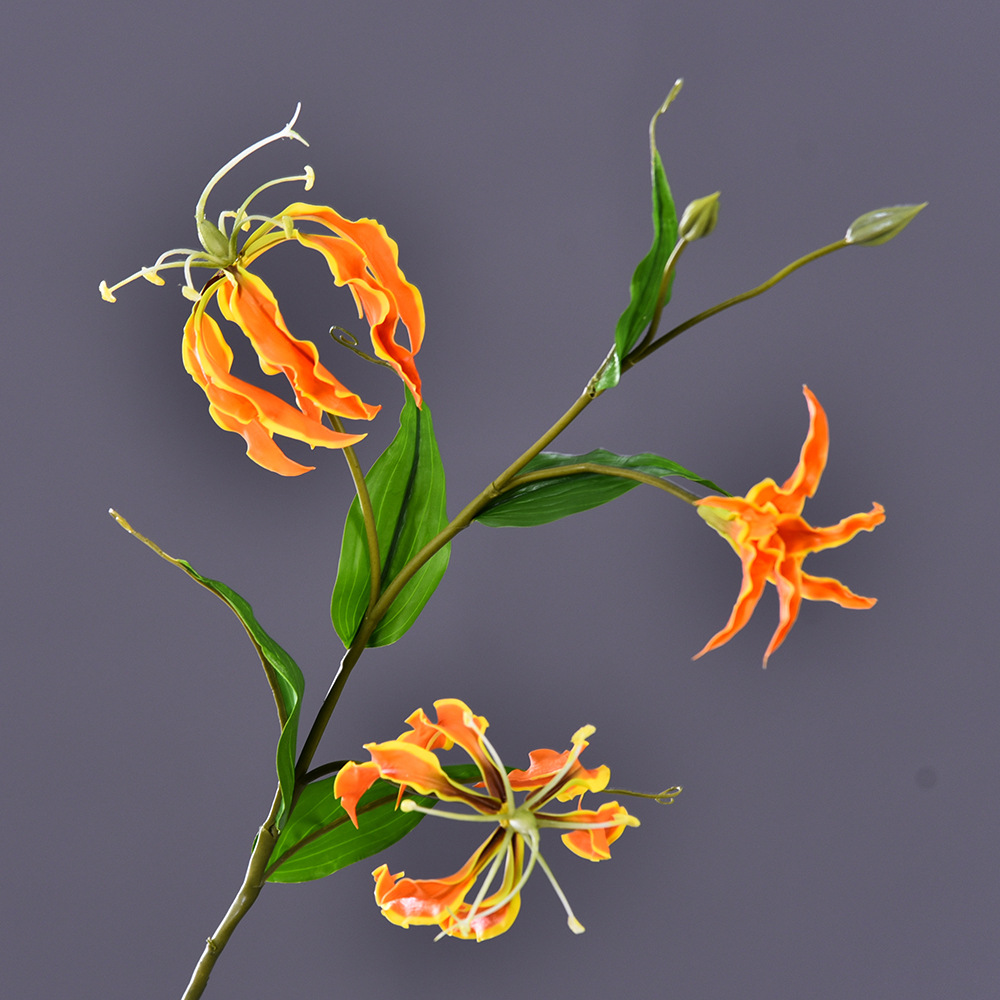 artificial  lily flowers with white vase Orange