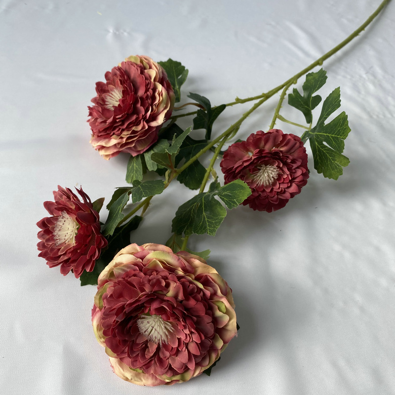 small  Marigold artificial flowers 2 large flowers Color:Burgundy