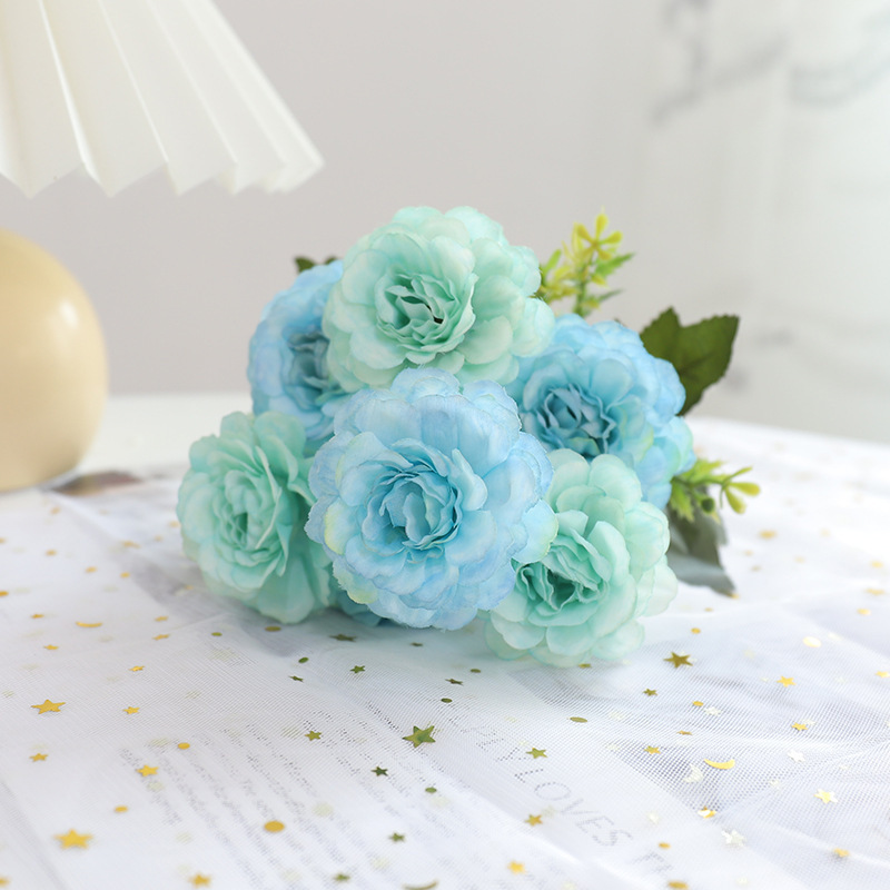 artificial of 6 autumn peonies silk flowers Blue